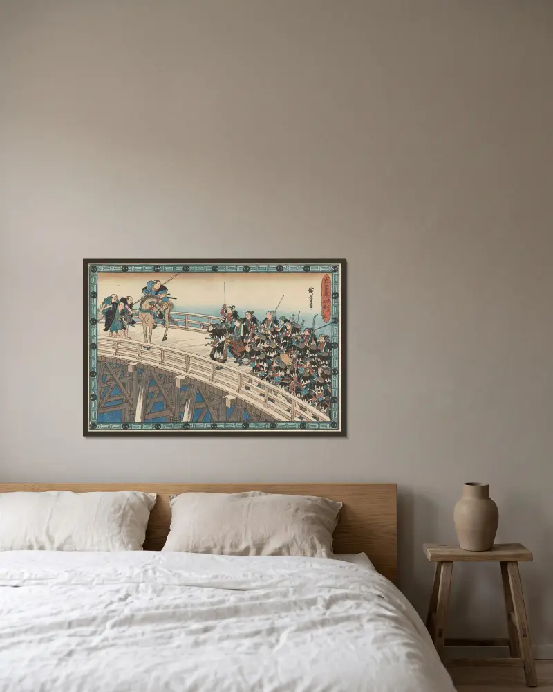 Setkání na mostě, Utagawa Hiroshige v rámu na stěně