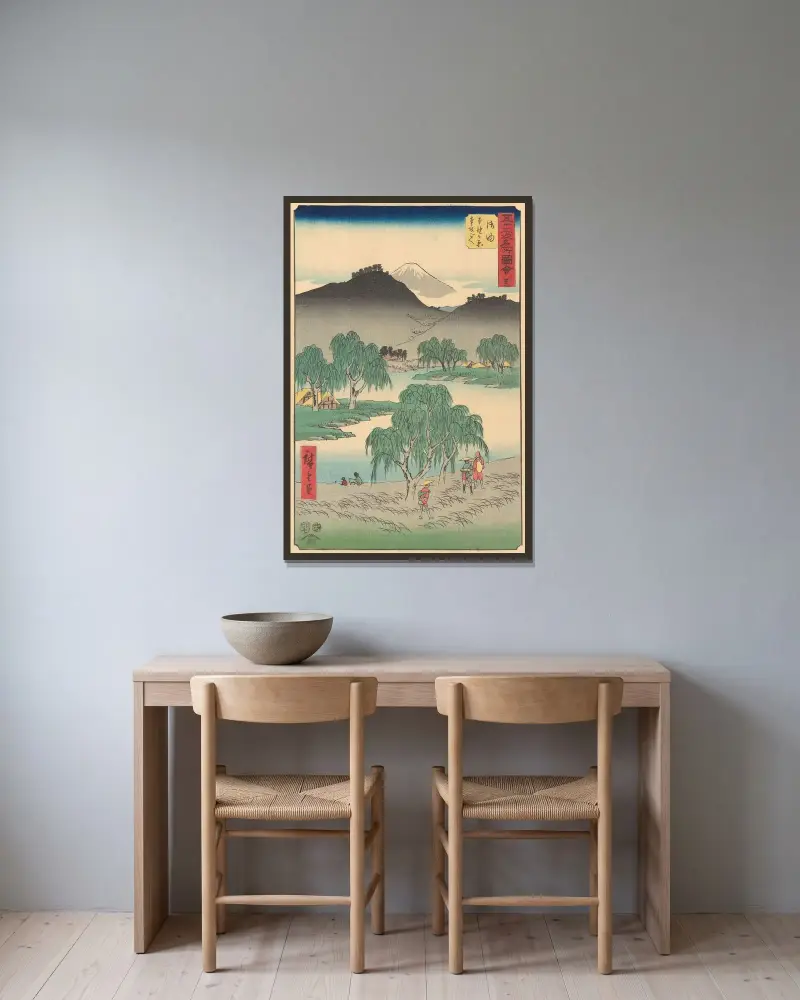 Goyu, 1855 av Utagawa Hiroshige inramad på en vägg