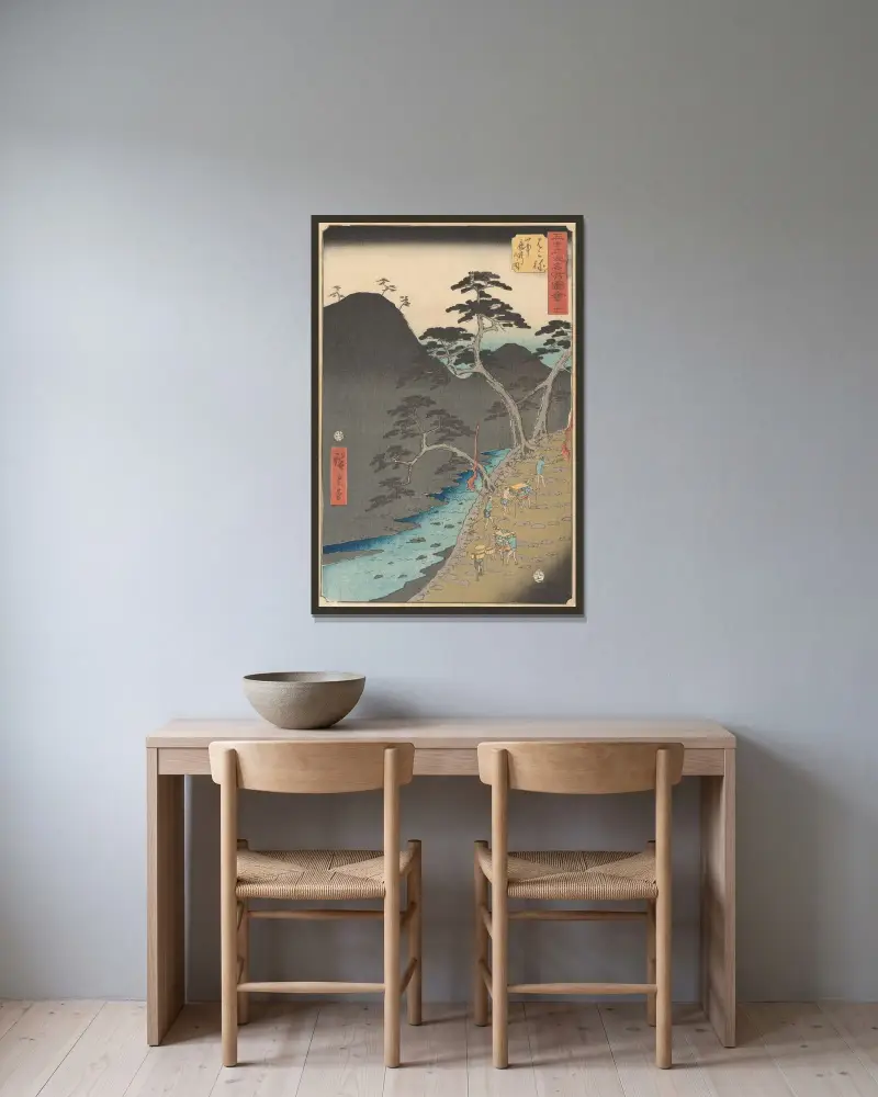 Hakone, 1855, Utagawa Hiroshige v rámu na stěně