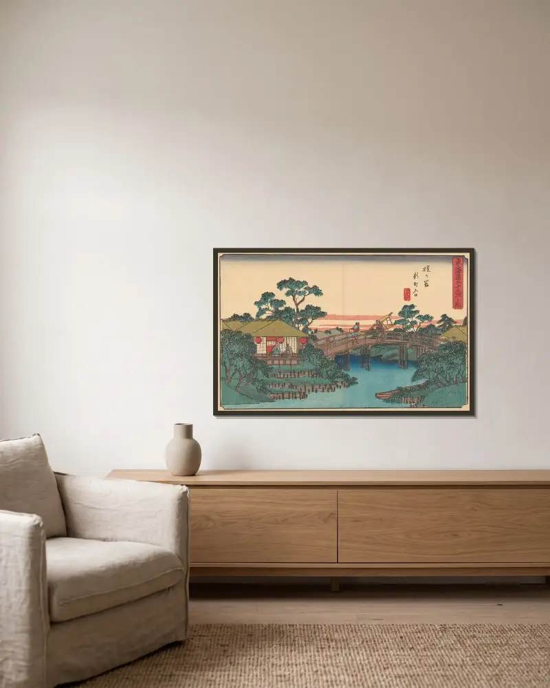 Hodogaya, 1841 av Utagawa Hiroshige inramad på en vägg
