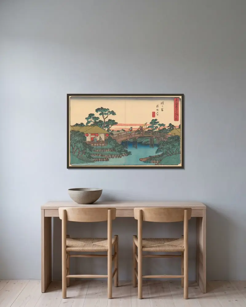Hodogaya, 1841 av Utagawa Hiroshige inramad på en vägg