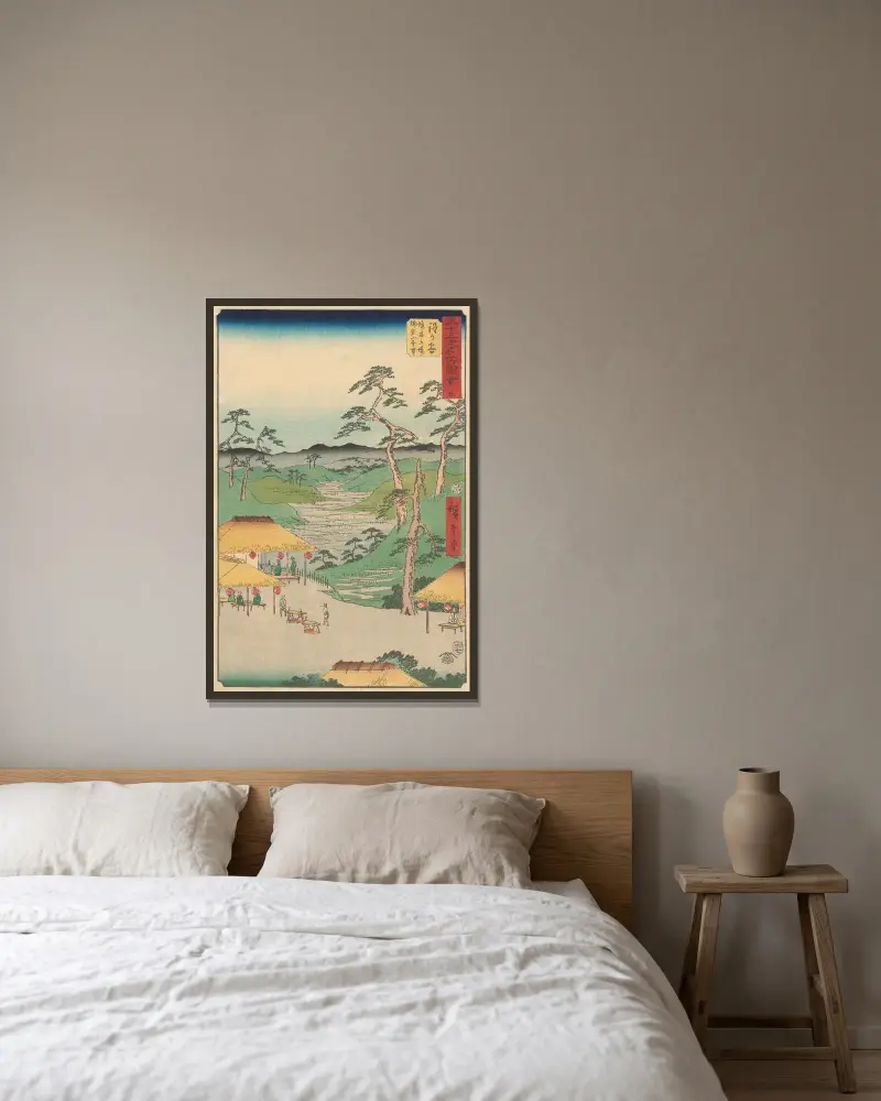 Hodogaya, 1855 av Utagawa Hiroshige inramad på en vägg