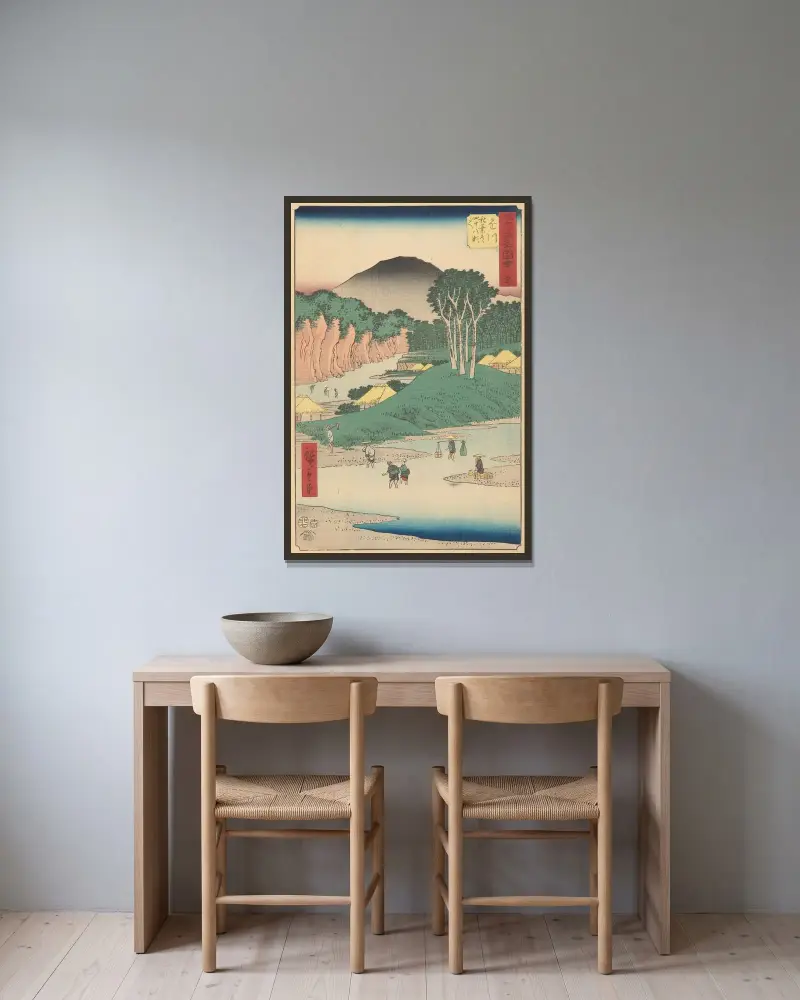 Kakegawa, 1855 av Utagawa Hiroshige inramad på en vägg