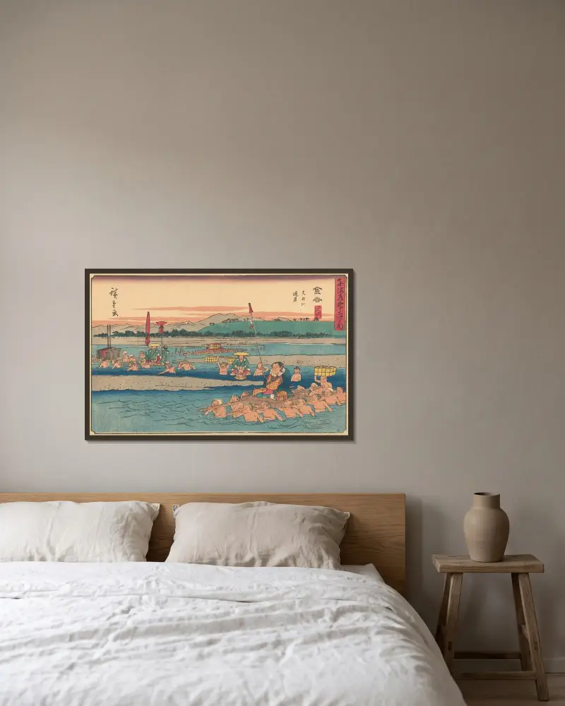 Kanaya, 1841 av Utagawa Hiroshige inramad på en vägg