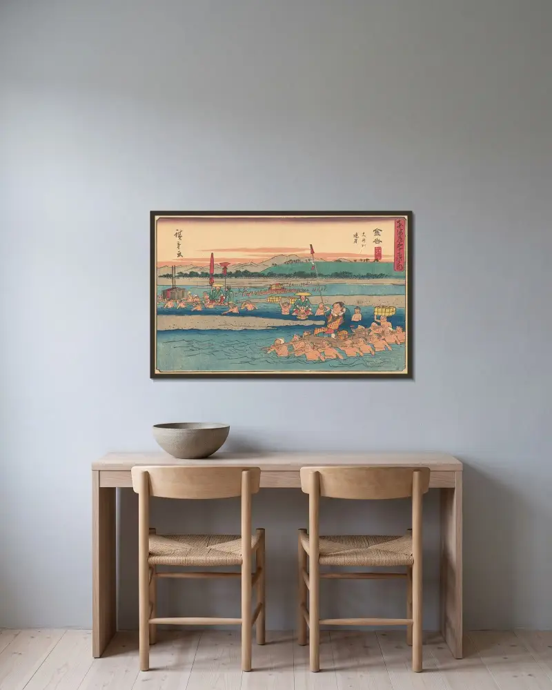 Kanaya, 1841 av Utagawa Hiroshige inramad på en vägg