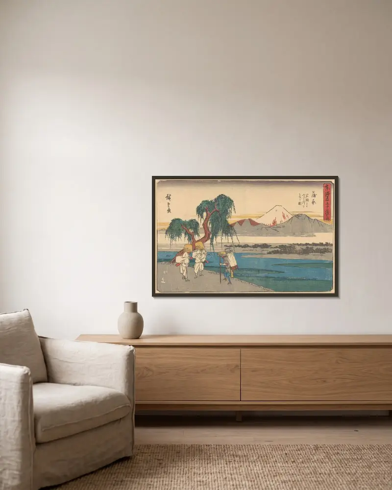 Kanbara, 1841 av Utagawa Hiroshige inramad på en vägg