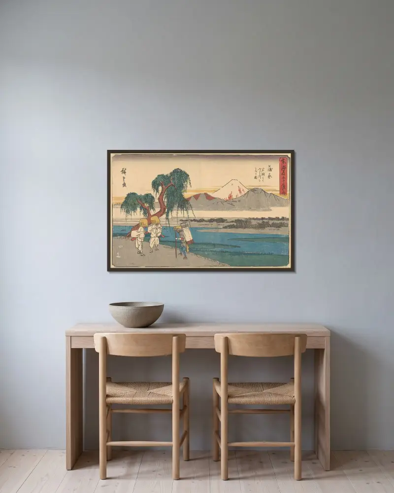 Kanbara, 1841 av Utagawa Hiroshige inramad på en vägg