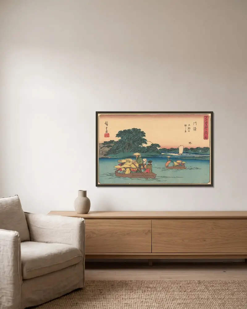 Kawasaki, 1841, Utagawa Hiroshige v rámu na stěně