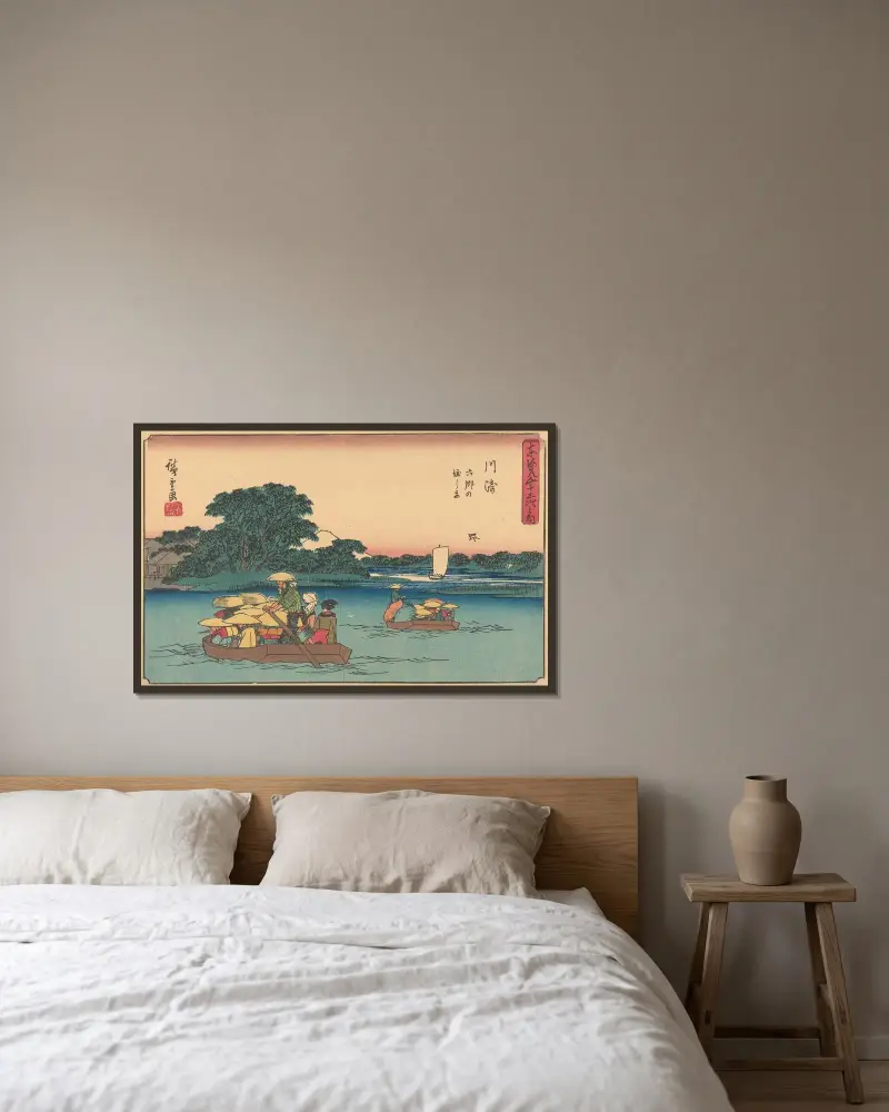 Kawasaki, 1841, Utagawa Hiroshige v rámu na stěně