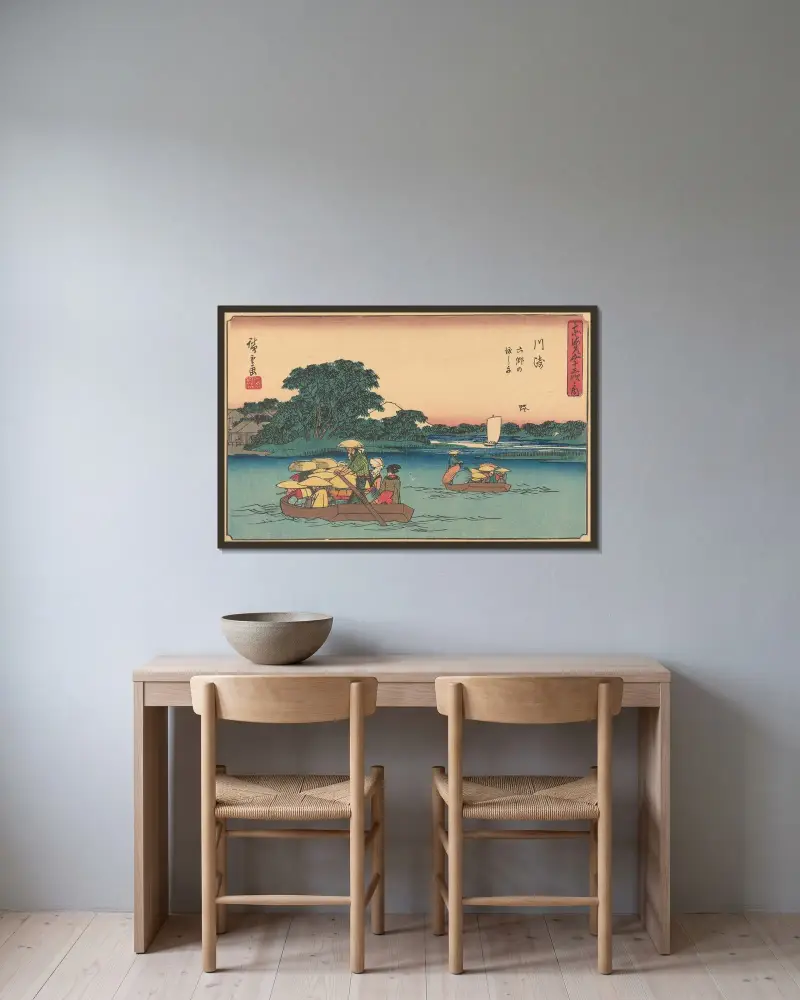 Kawasaki, 1841, Utagawa Hiroshige v rámu na stěně