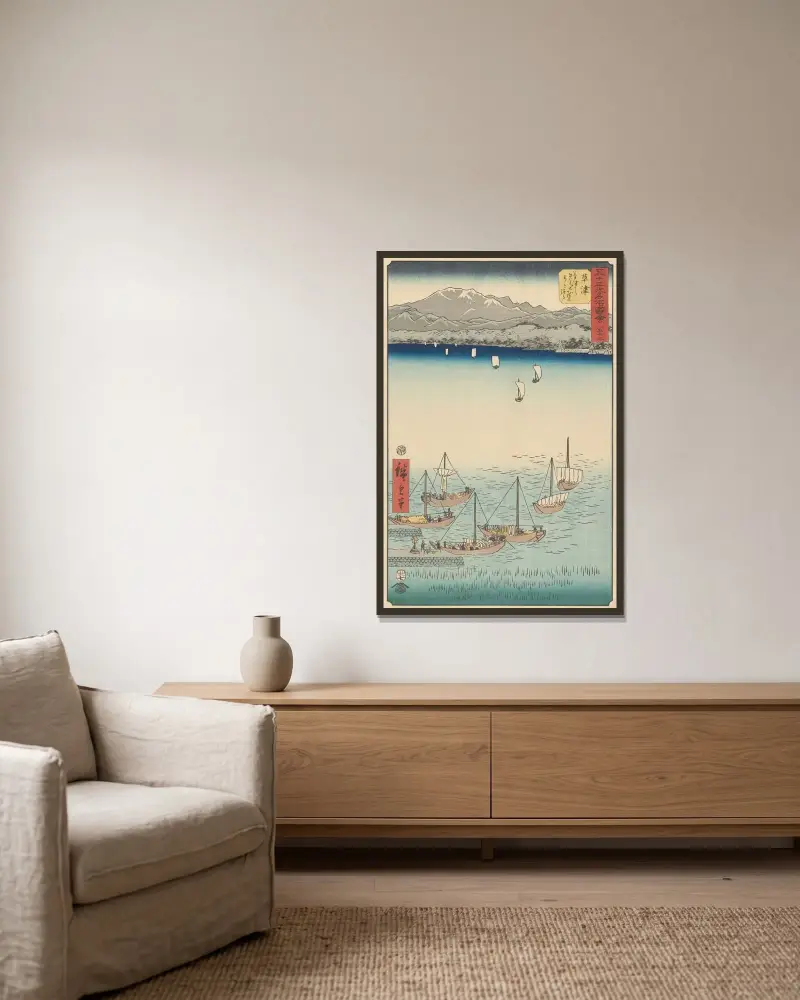 Kusatsu av Utagawa Hiroshige inramad på en vägg