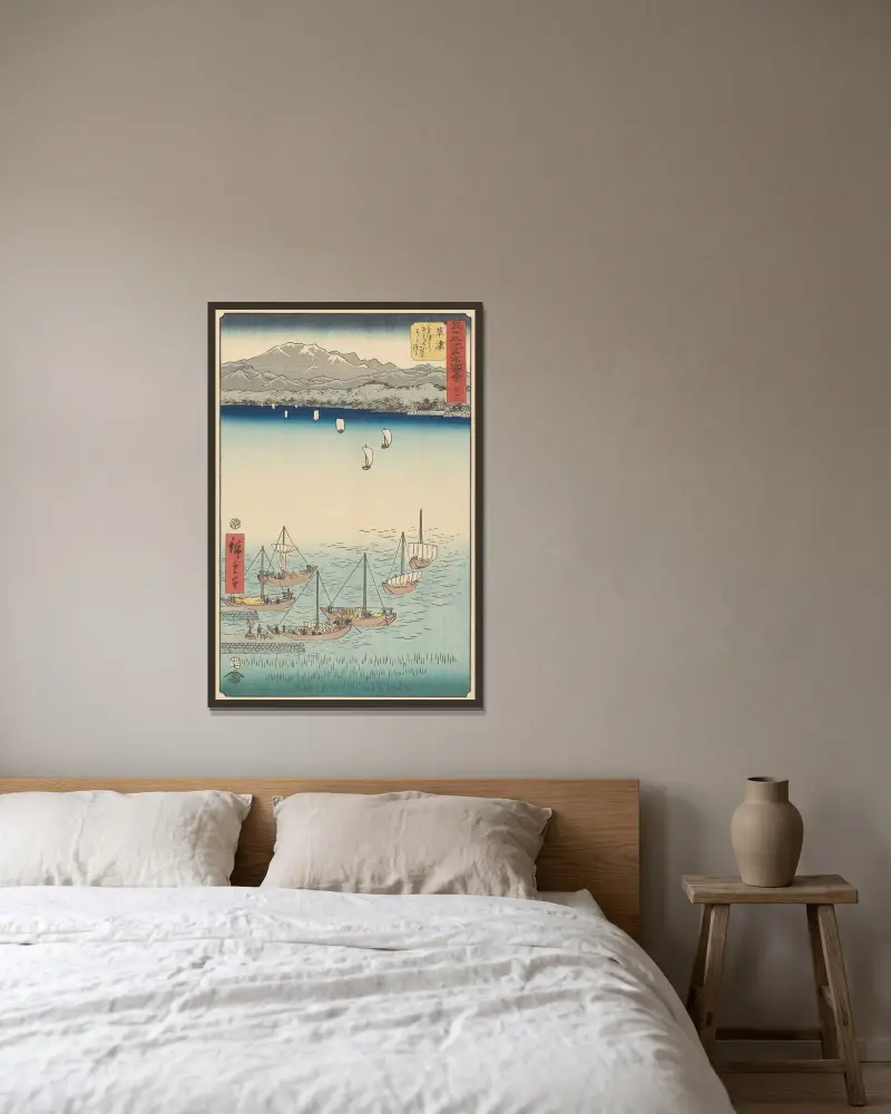 Kusatsu av Utagawa Hiroshige inramad på en vägg