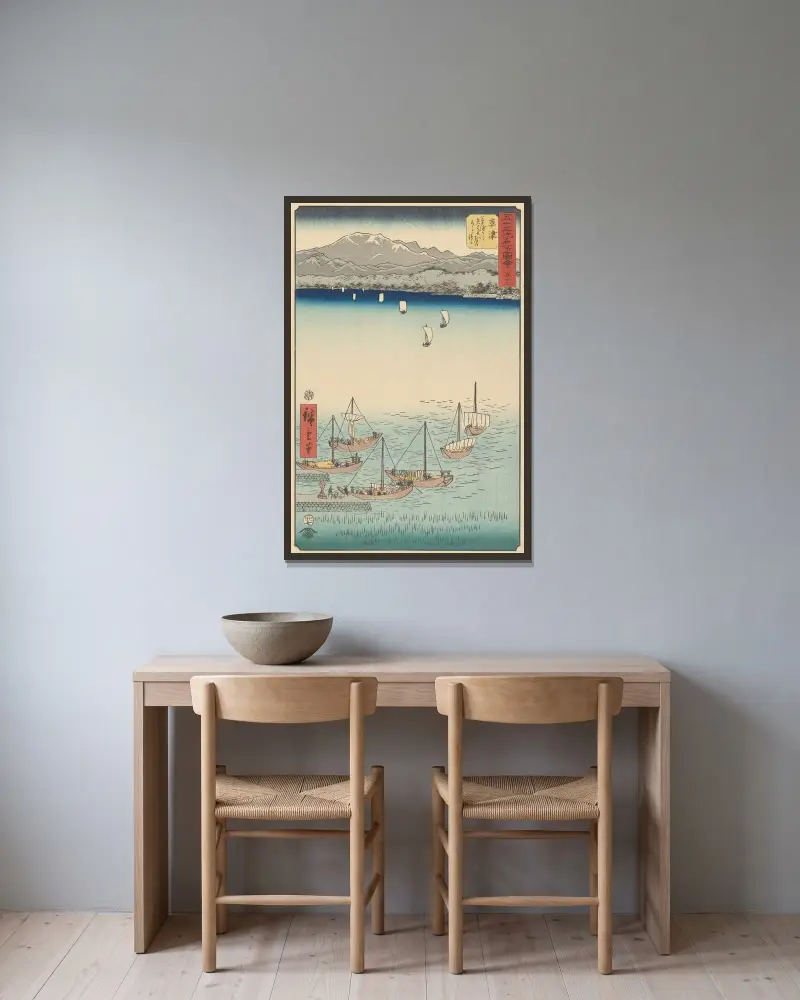 Kusatsu av Utagawa Hiroshige inramad på en vägg