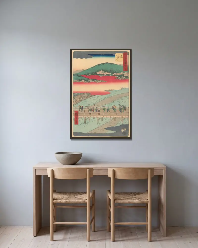 Kyoto, 1855 av Utagawa Hiroshige inramad på en vägg