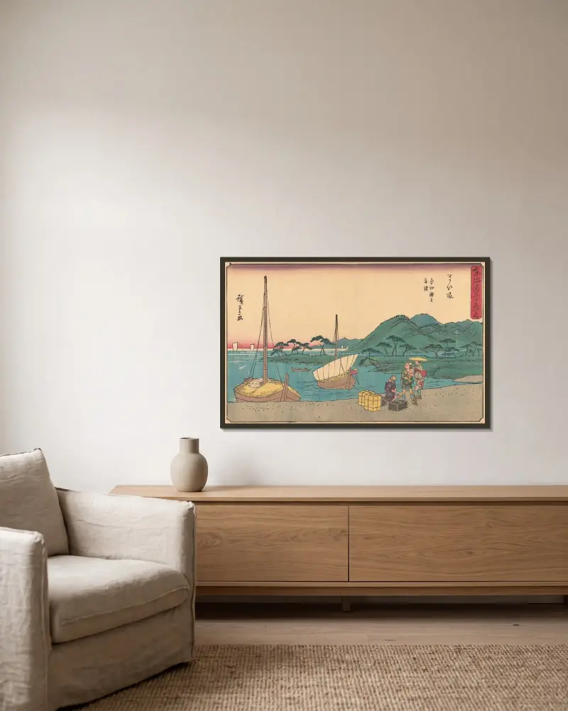 Maisaka, 1841 av Utagawa Hiroshige inramad på en vägg