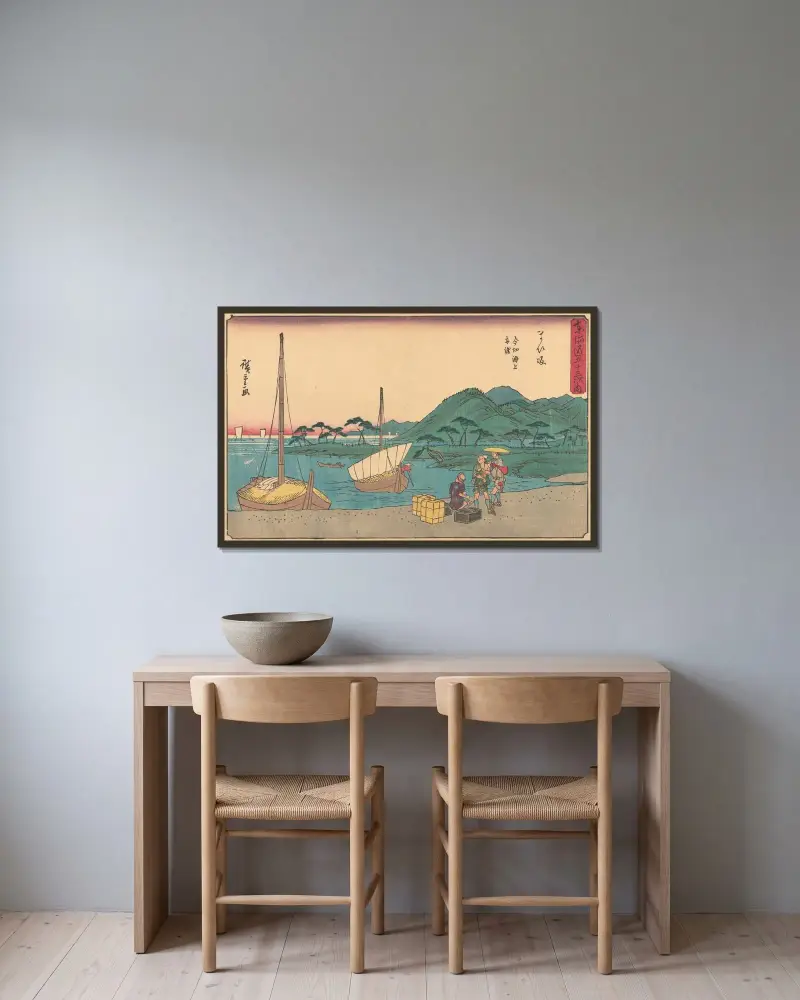 Maisaka, 1841 av Utagawa Hiroshige inramad på en vägg