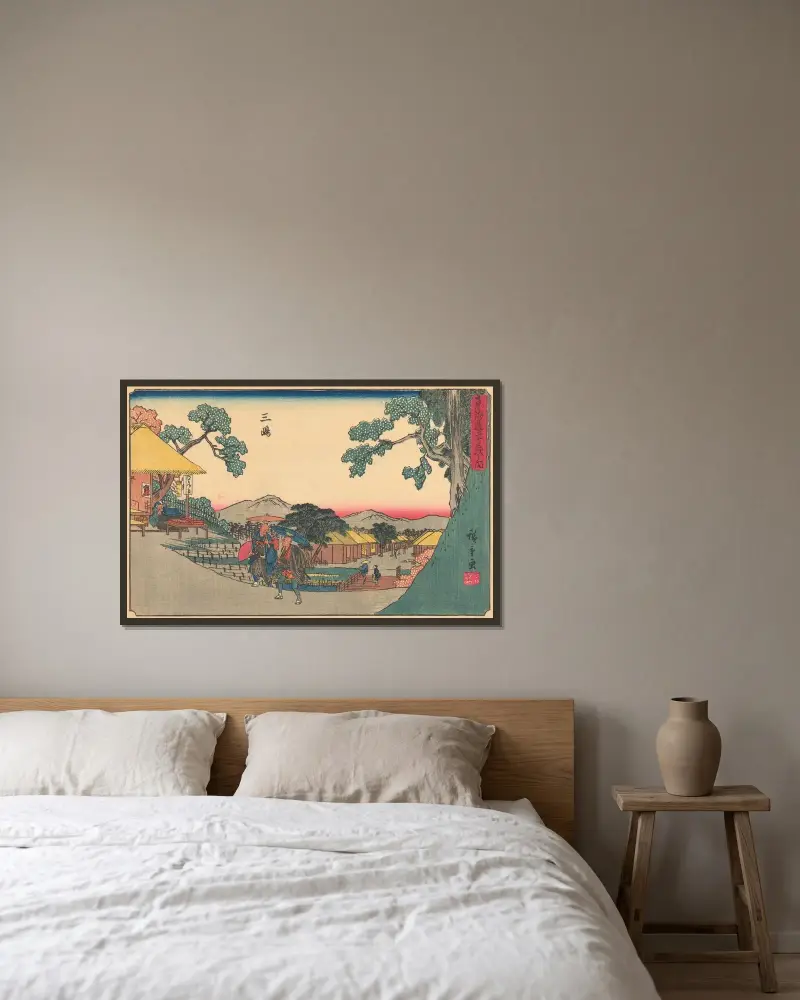 Mishima, 1841 av Utagawa Hiroshige inramad på en vägg