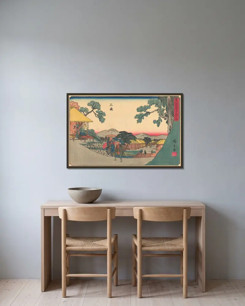 Mishima, 1841 av Utagawa Hiroshige inramad på en vägg