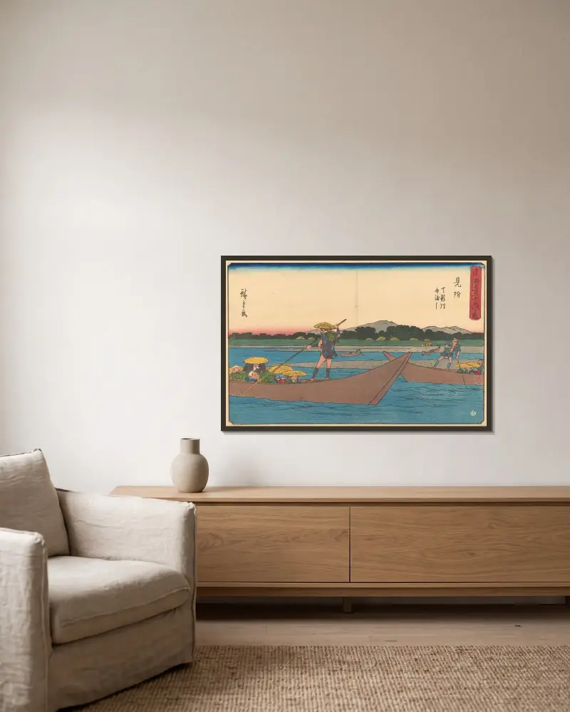 Mitsuke, 1841 av Utagawa Hiroshige inramad på en vägg