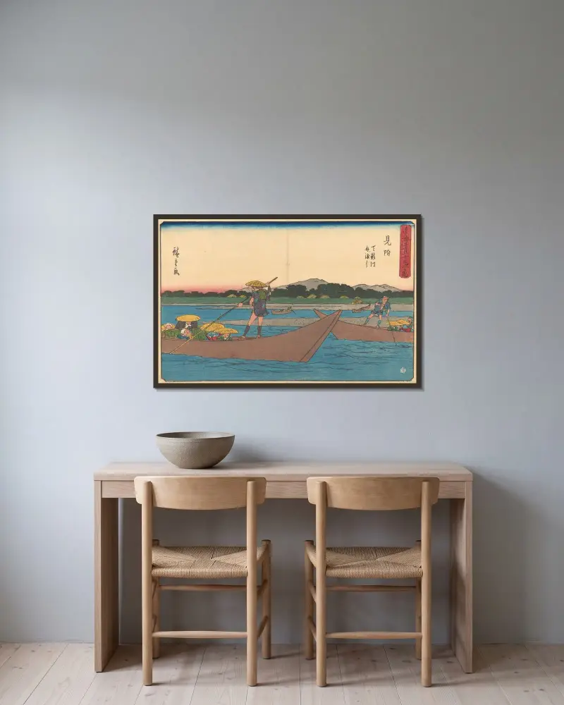 Mitsuke, 1841 av Utagawa Hiroshige inramad på en vägg