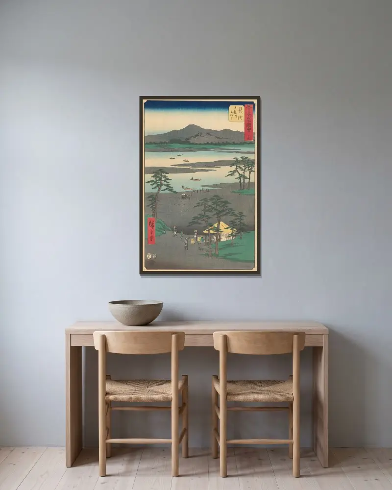 Mitsuke, 1855 av Utagawa Hiroshige inramad på en vägg