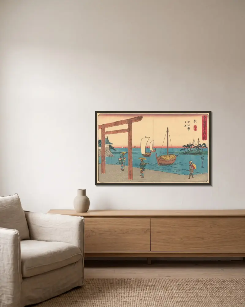 Miya, 1841 av Utagawa Hiroshige inramad på en vägg