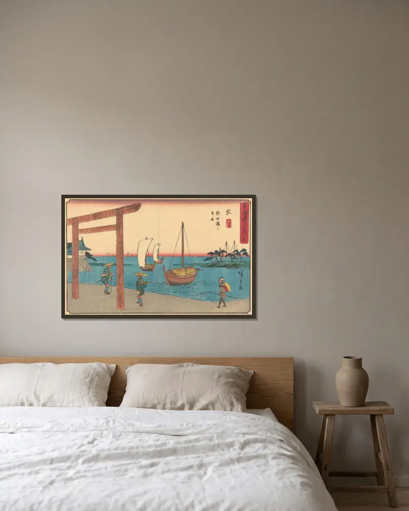 Miya, 1841 av Utagawa Hiroshige inramad på en vägg