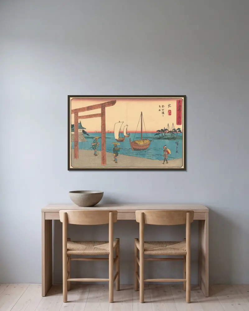 Miya, 1841 av Utagawa Hiroshige inramad på en vägg