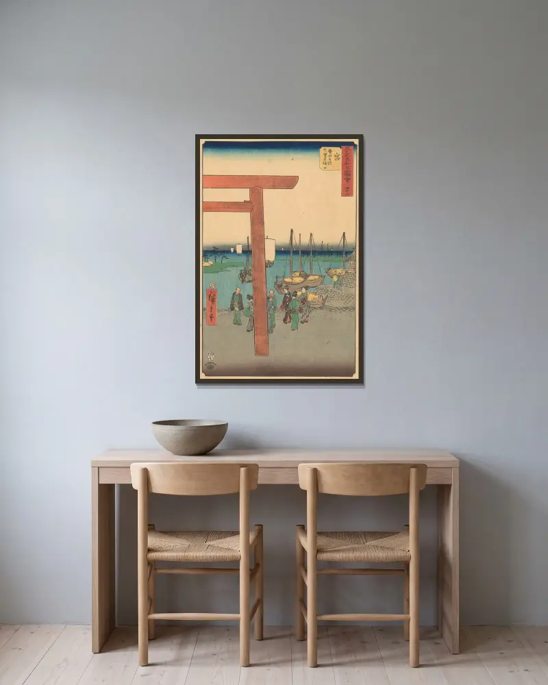 Miya, 1855 av Utagawa Hiroshige inramad på en vägg