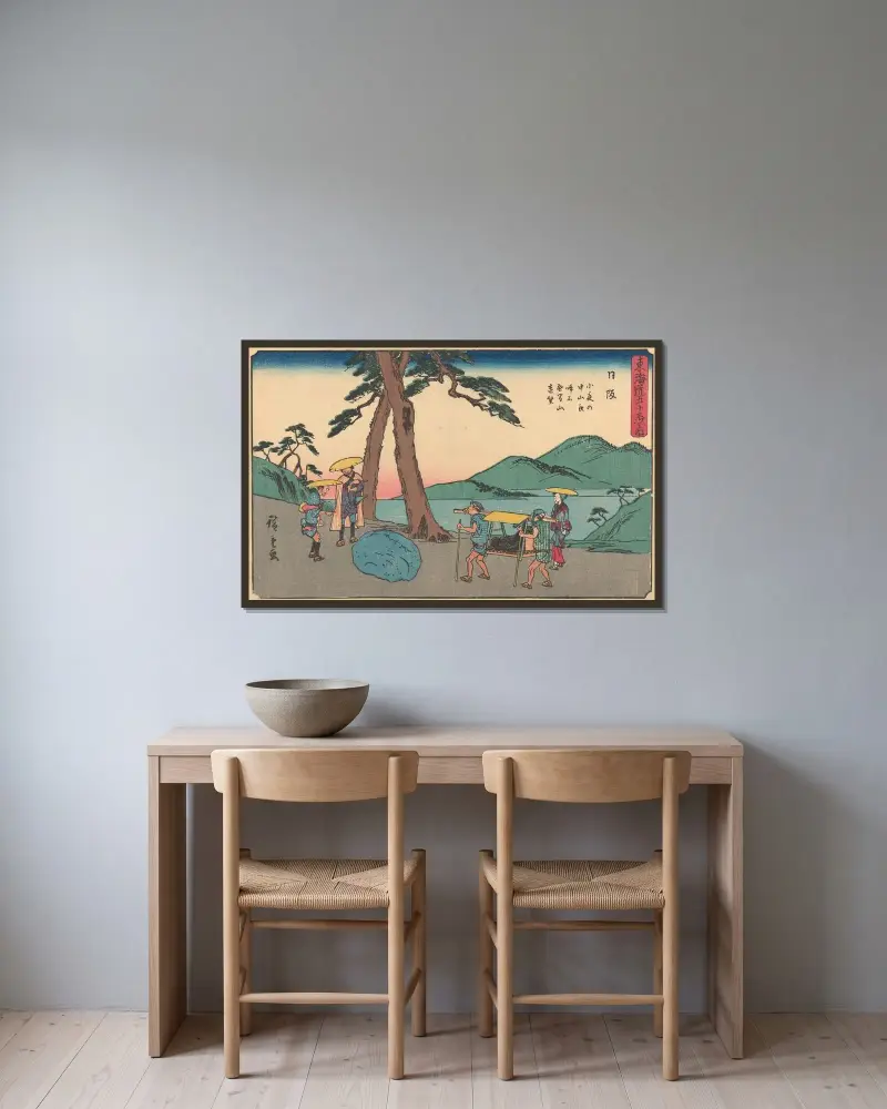 Nissaka, 1841 av Utagawa Hiroshige inramad på en vägg
