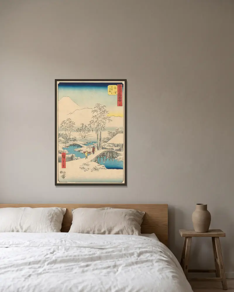 Numazu, 1855 av Utagawa Hiroshige inramad på en vägg