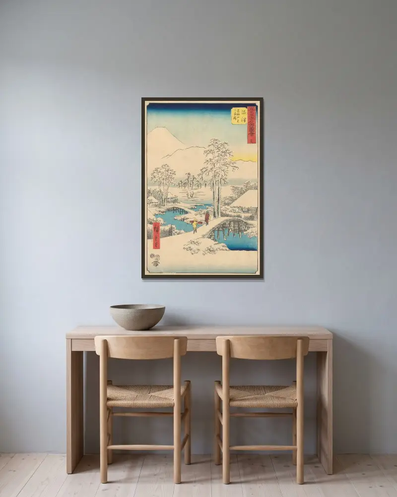 Numazu, 1855 av Utagawa Hiroshige inramad på en vägg