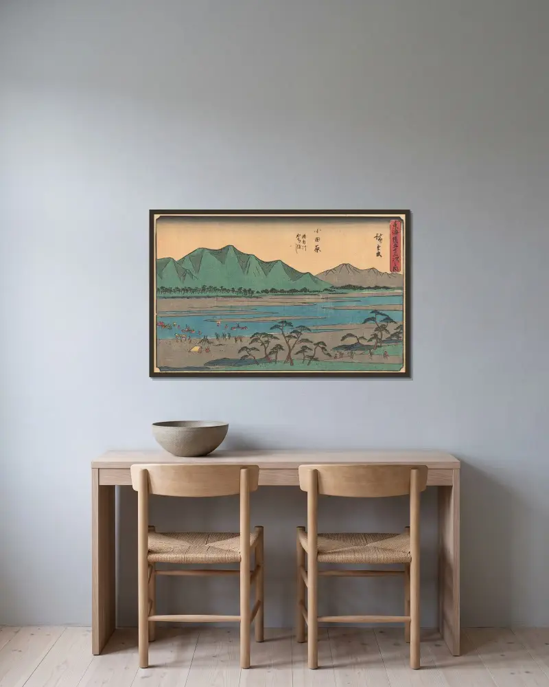 Odawara, 1841 av Utagawa Hiroshige inramad på en vägg