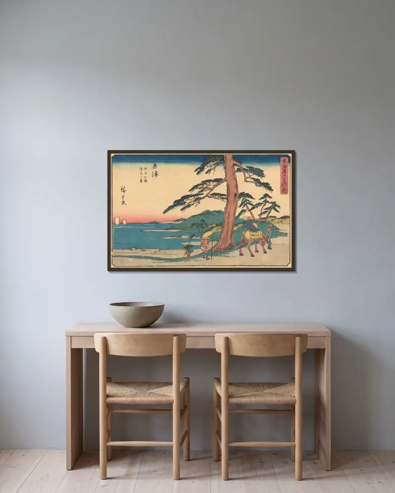 Okitsu, 1841, Utagawa Hiroshige v rámu na stěně