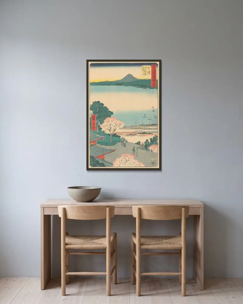 Otsu, 1855 av Utagawa Hiroshige inramad på en vägg