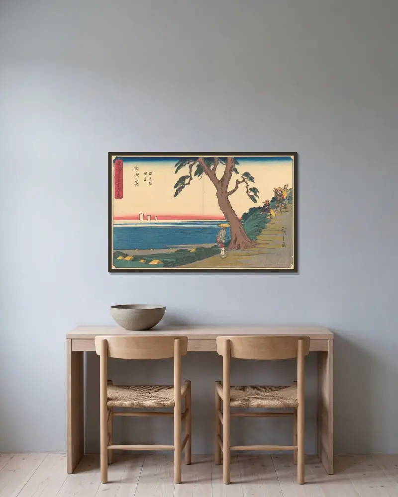 Shirasuka, 1841 av Utagawa Hiroshige inramad på en vägg
