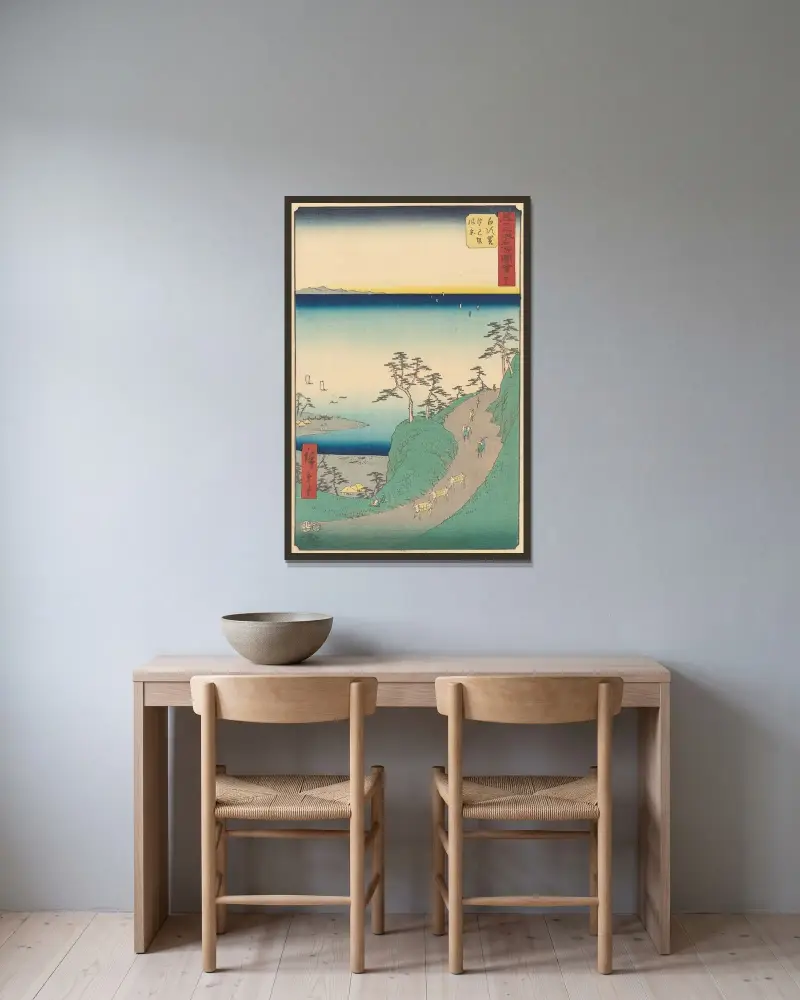 Shirasuka, 1855, Utagawa Hiroshige v rámu na stěně