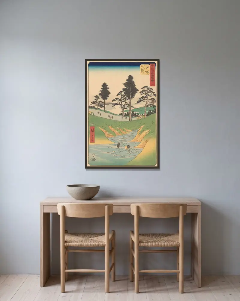 Totsuka, 1855 av Utagawa Hiroshige inramad på en vägg