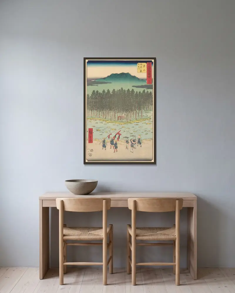 Tsuchiyama av Utagawa Hiroshige inramad på en vägg