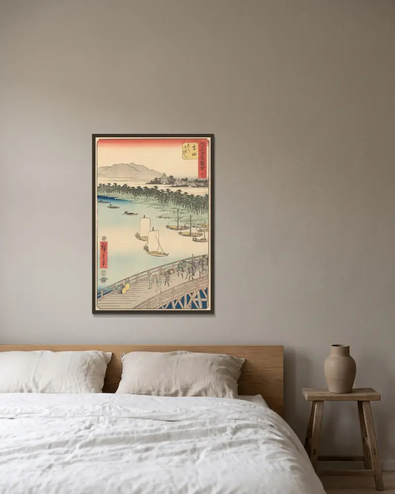 Yoshida av Utagawa Hiroshige inramad på en vägg
