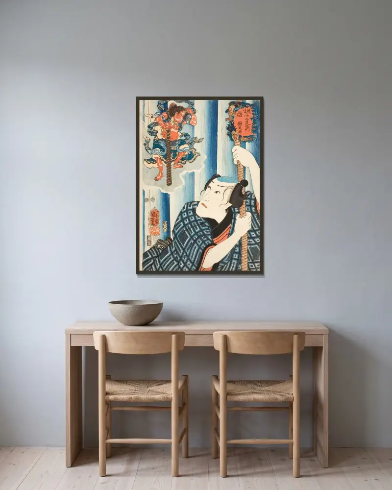 Kura; Tsunagorō, Utagawa Kuniyoshi w ramie na ścianie