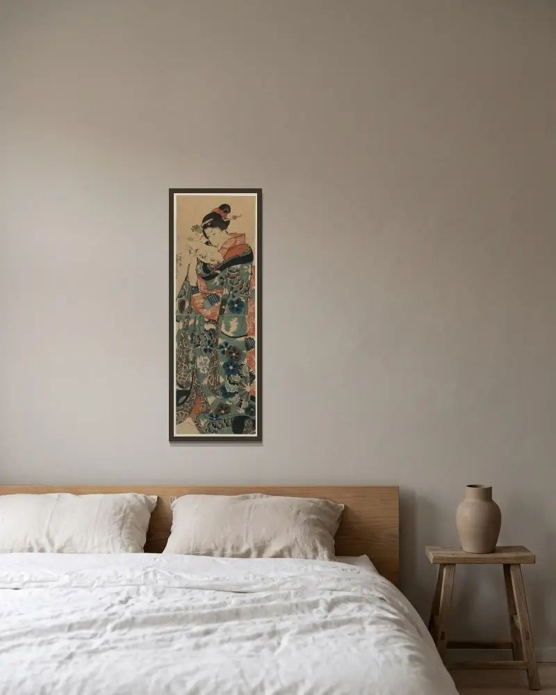 Tochter beim Brieflesen von Utagawa Kuniyoshi gerahmt an einer Wand