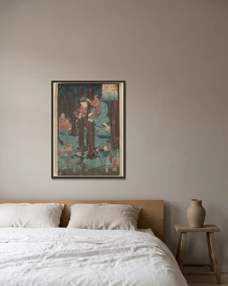 Blomsterfesten på Sano av Utagawa Kuniyoshi inramad på en vägg