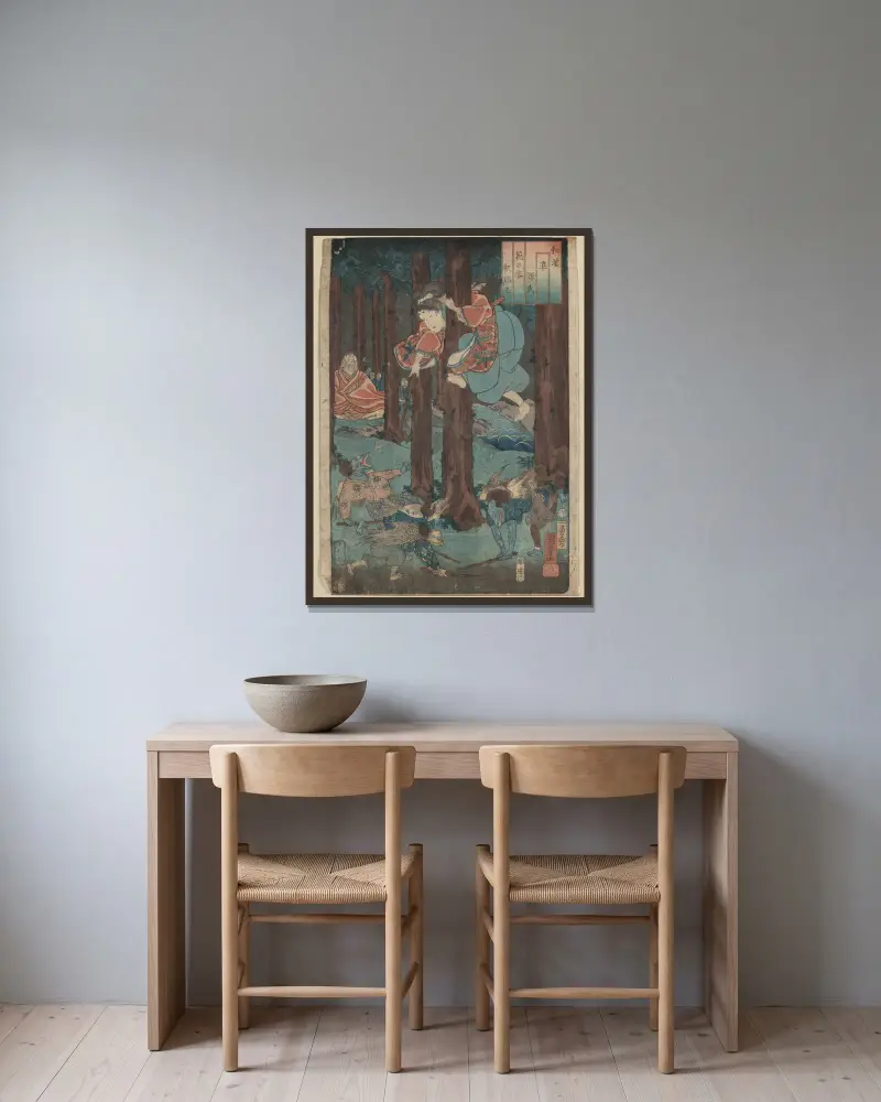 Blomsterfesten på Sano av Utagawa Kuniyoshi inramad på en vägg