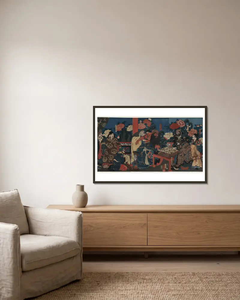 Kada hone o kezurite kan’u yakizu o ryōji suru zu von Utagawa Kuniyoshi gerahmt an einer Wand