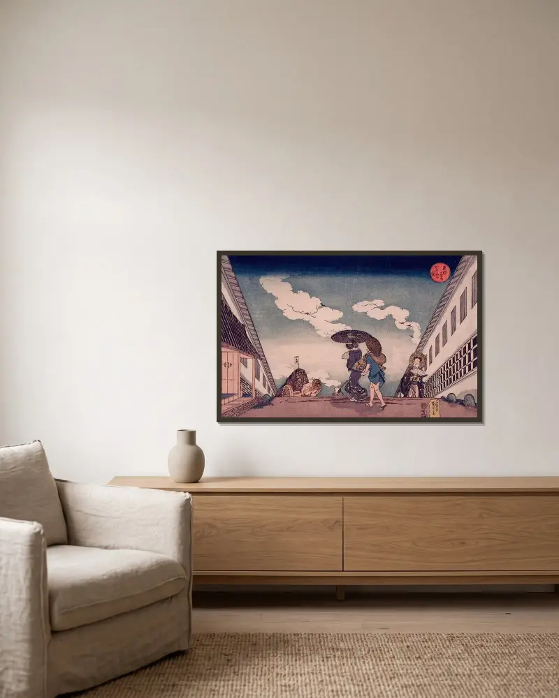 Kasumigaseki, Utagawa Kuniyoshi v rámu na stěně