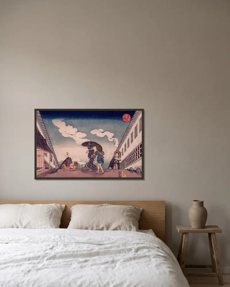 Kasumigaseki, Utagawa Kuniyoshi v rámu na stěně