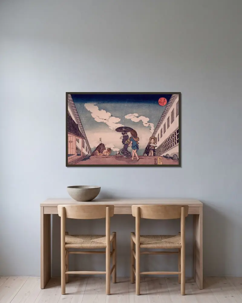 Kasumigaseki, Utagawa Kuniyoshi v rámu na stěně