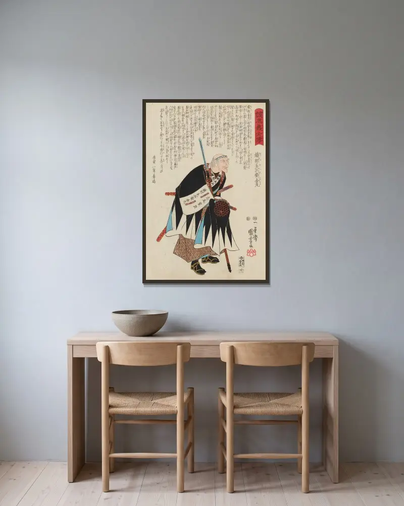 Seichū gishi den Taf. 03 von Utagawa Kuniyoshi gerahmt an einer Wand