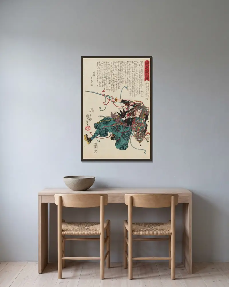 Seichū gishi den Pl. 15 von Utagawa Kuniyoshi gerahmt an einer Wand
